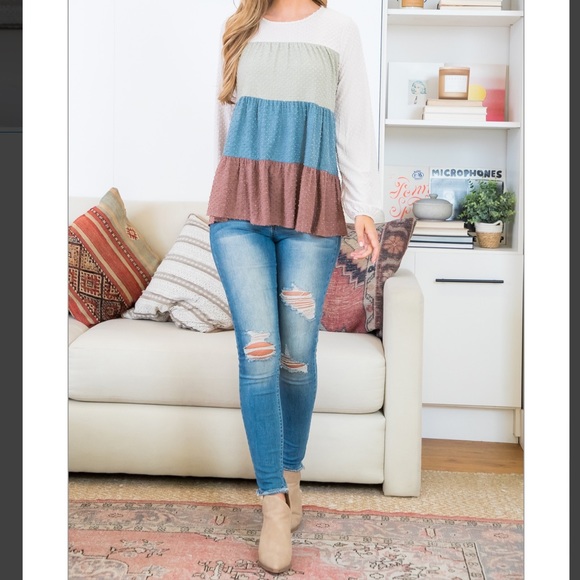 04 Boho long sleeves Color Block Tunic Top - Picture 3 of 3